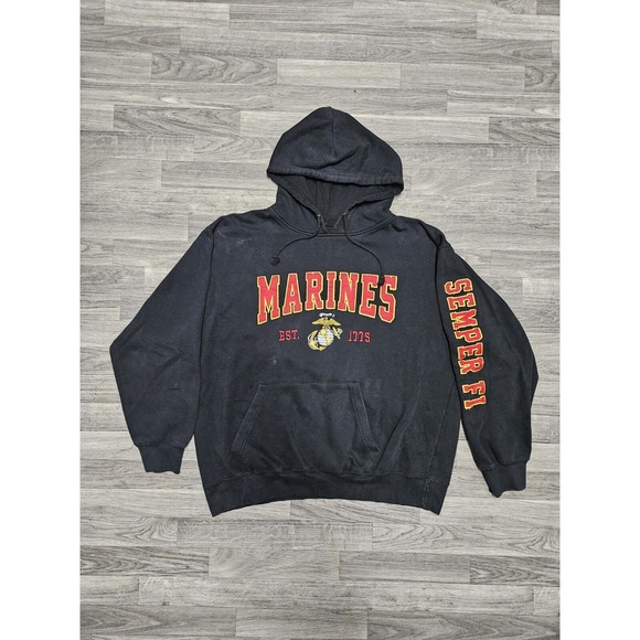 MV Sport Other - Vintage Marine Simper Fi Black Hoodie Size X-Large Sleeve Spellout MV Sport